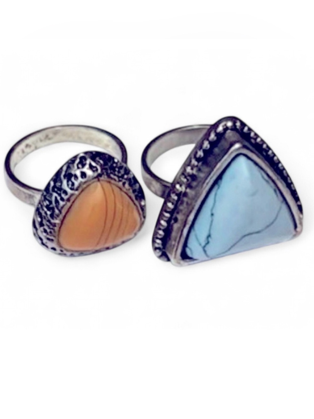 Larimar and Mookaite Silver Tone Rings